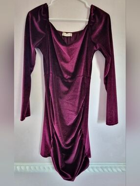 Altar'd State Wine Velvet Long Sleeve Draped Dress